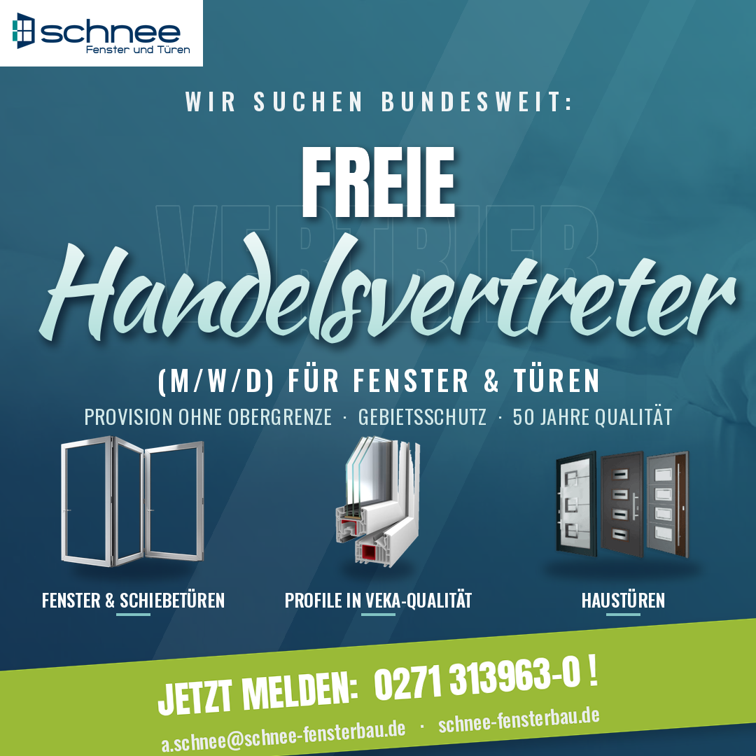 Schnee sucht bundesweit freie Handelsvertreter (m/w/d) für Fenster und Türen