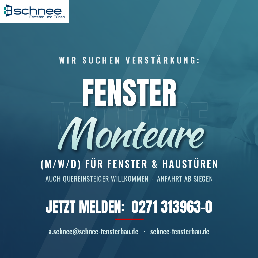 Schnee sucht Fenster-Monteure (m/w/d) - auch Quereinsteiger
